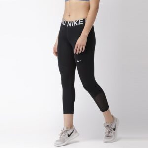 Women Black Solid NP CROP Dri-FIT Training Three-Fourth Tights - Image 2