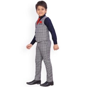 Boys Navy Blue & Grey Shirt with Trousers & Waistcoat - Image 4