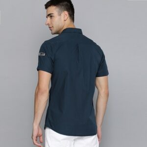 Men Navy Blue Regular Fit Solid Casual Shirt With Applique Detailing - Image 2