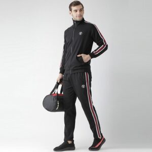 Men Black Solid Tracksuit - Image 2