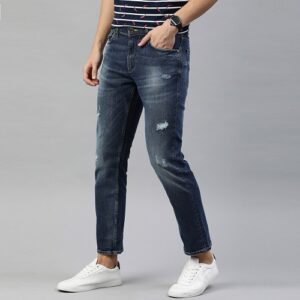 Men Blue Slim Fit Mid-Rise Mildly Distressed Stretchable Jeans - Image 2