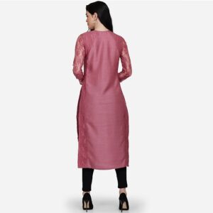 Women Pink Solid Straight Kurta - Image 2