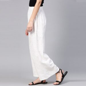 Women White Wide Leg Printed Palazzos - Image 2